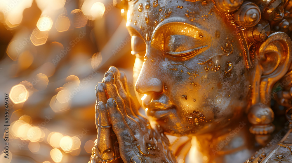 Obraz premium Golden Buddha Statue Closeup - 3D Illustration