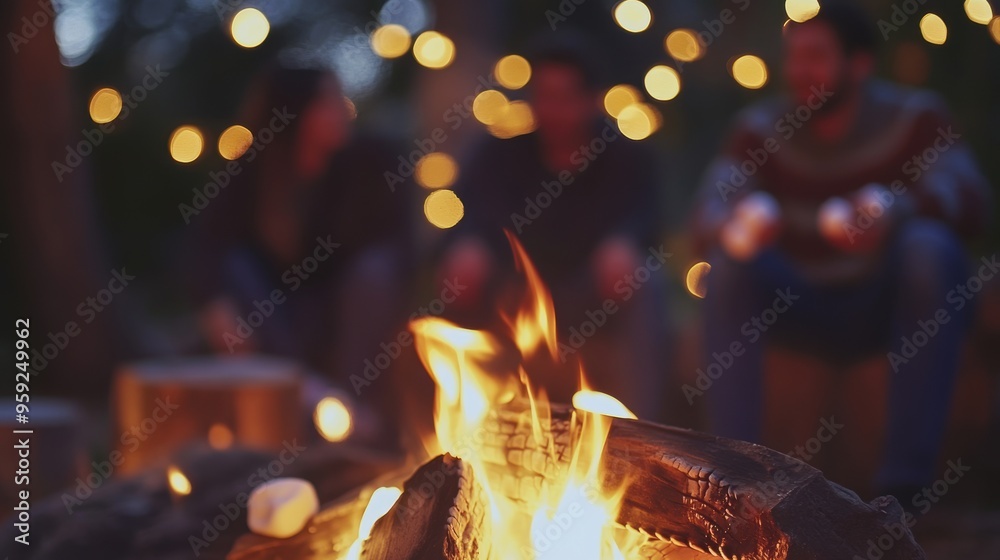 Group sitting around the campfire in autumn, Group sitting around the campfire in autumn,