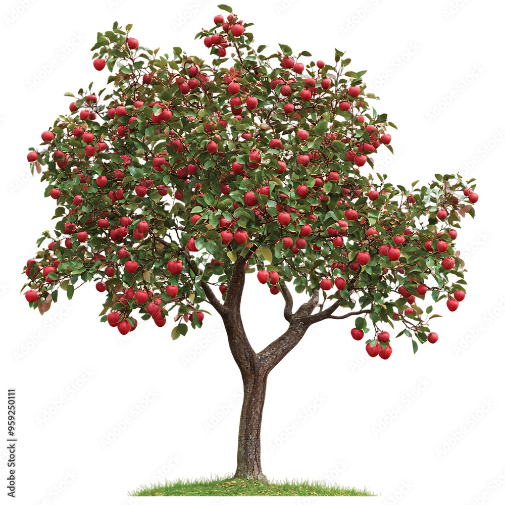 Apple Tree with Red Fruits, Full Bloom Apple Tree, Lush Greenery Apple Tree, Realistic Tree Illustration, Vibrant Apple Tree Apple Tree with Red Fruits, Full Bloom Apple Tree, Lush Greenery Apple Tree, Realistic Tree Illustration, Vibrant Apple Tree