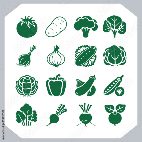 Set of vegetables black silhouette Carrot, potato, tomato, cucumber, onion, garlic, cauliflower, bell pepper, cabbage vector icon in white background.