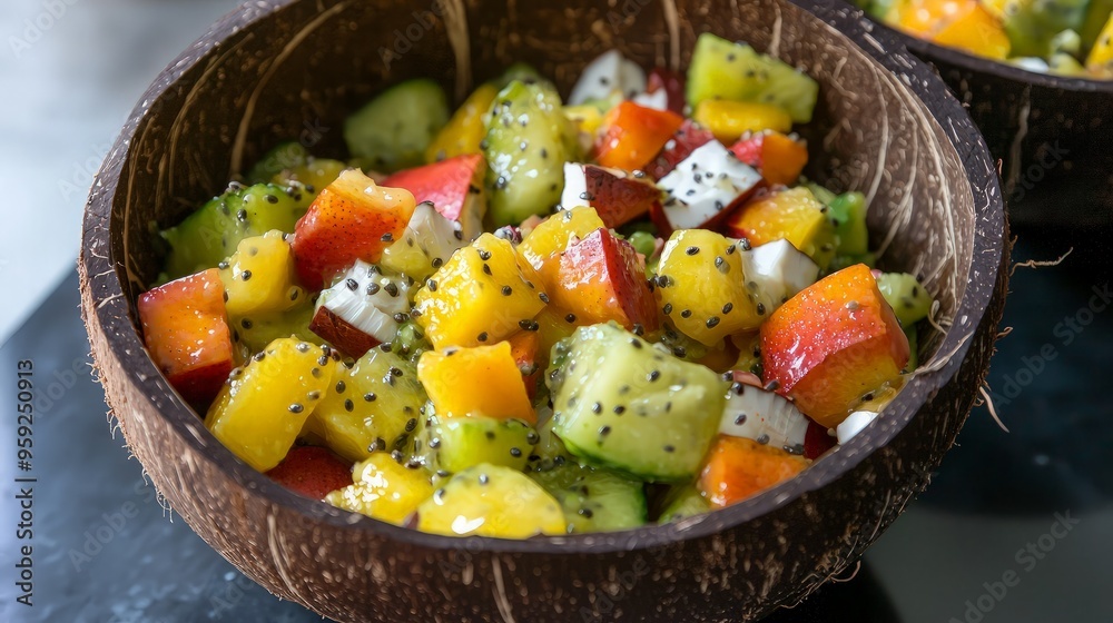 Fresh Fruit Salad in Coconut Bowl Fresh Fruit Salad in Coconut Bowl