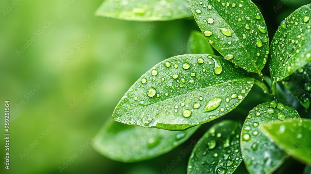 Green Leaf with Water Droplets Nature Background Green Leaf with Water Droplets Nature Background