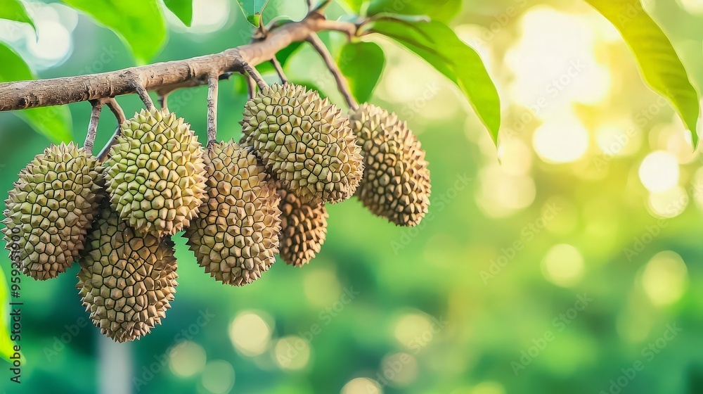 Durian Fruit Hanging on a Branch Durian Fruit Hanging on a Branch