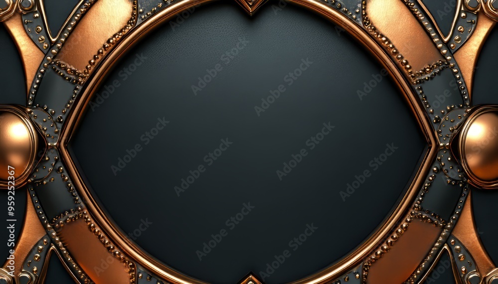 Naklejka premium Circular Copper and Black Frame with Golden Studs