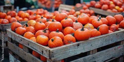 Harvested Pumpkins in Wooden Crates photo