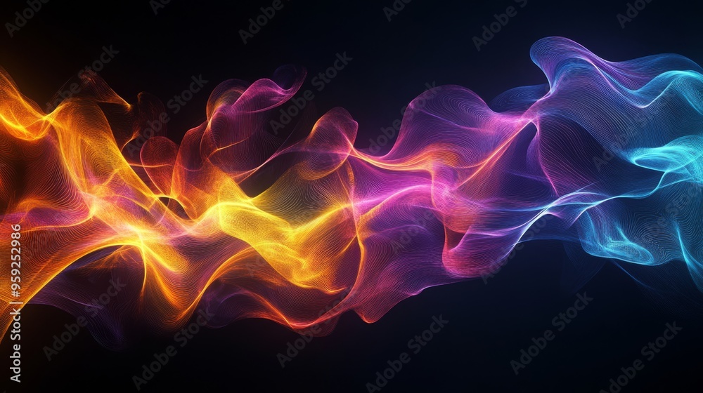 Vibrant and dynamic motion light trails create a contemporary abstract design, beautifully showcasing highspeed movement in a vivid array of colors set against a dark, contrasting background
