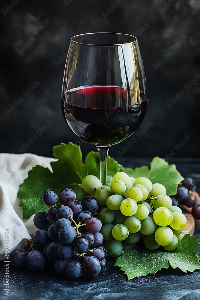 a glass of red wine and grapes a glass of red wine and grapes