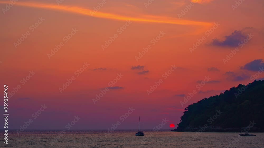 time lapse The clouds flowing in the sky are beautiful as the sun sets. A serene beach scene at sunset, with soft hues of orange and pink in the sky, gentle waves, and silhouettes of distant hills. time lapse The clouds flowing in the sky are beautiful as the sun sets. A serene beach scene at sunset, with soft hues of orange and pink in the sky, gentle waves, and silhouettes of distant hills.