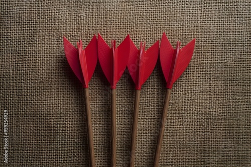 Five Red Arrows on a Brown Woven Surface photo