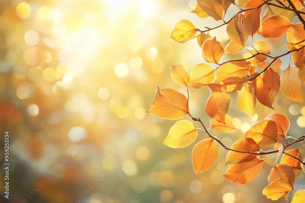 Golden autumn leaves shining in the warm sunlight Golden autumn leaves shining in the warm sunlight