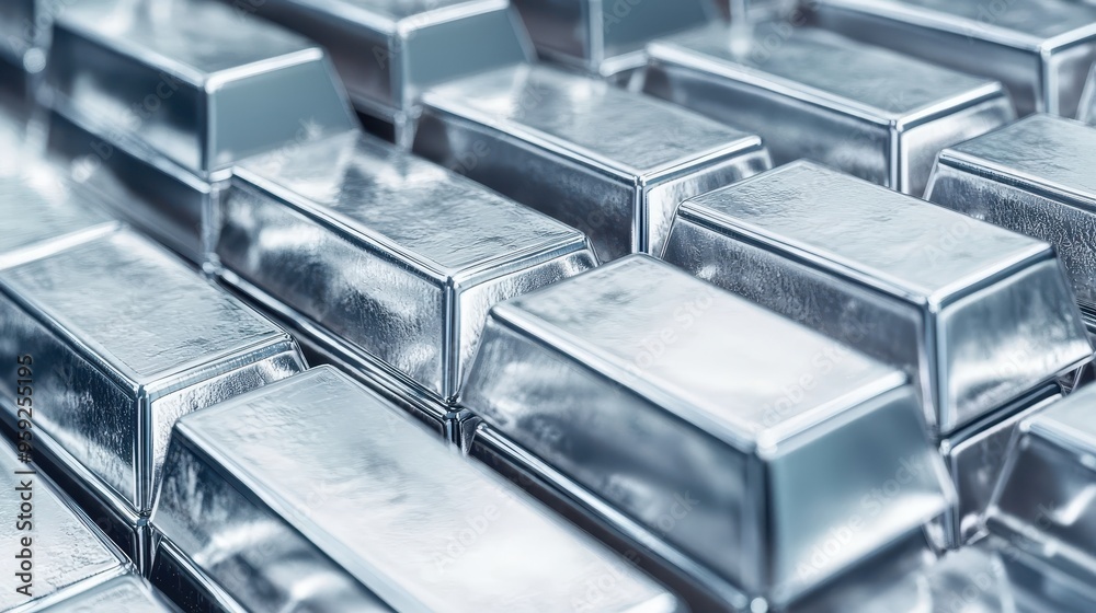 Stacked Silver Bars Close Up Shiny Metal Ingots Wealth Concept Stacked Silver Bars Close Up Shiny Metal Ingots Wealth Concept