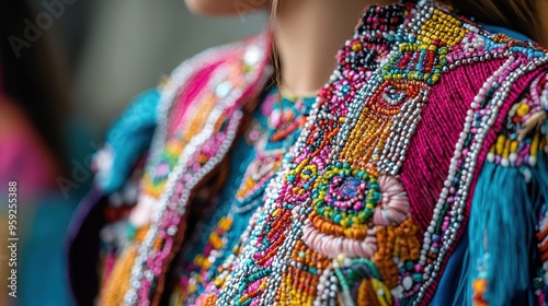 Vibrant Handcrafted Textile with Intricate Embroidery and Beadwork