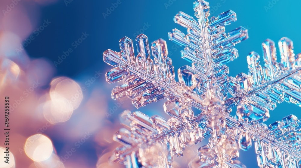 Intricate Snowflake Crystal Macro on Icy Background with Sparkling Details Intricate Snowflake Crystal Macro on Icy Background with Sparkling Details