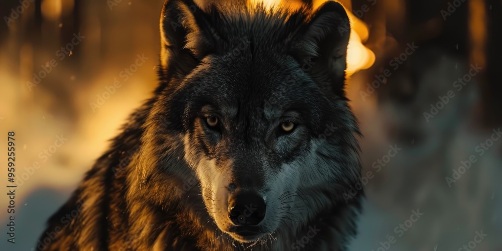 Close up of black and white wolf Close up of black and white wolf