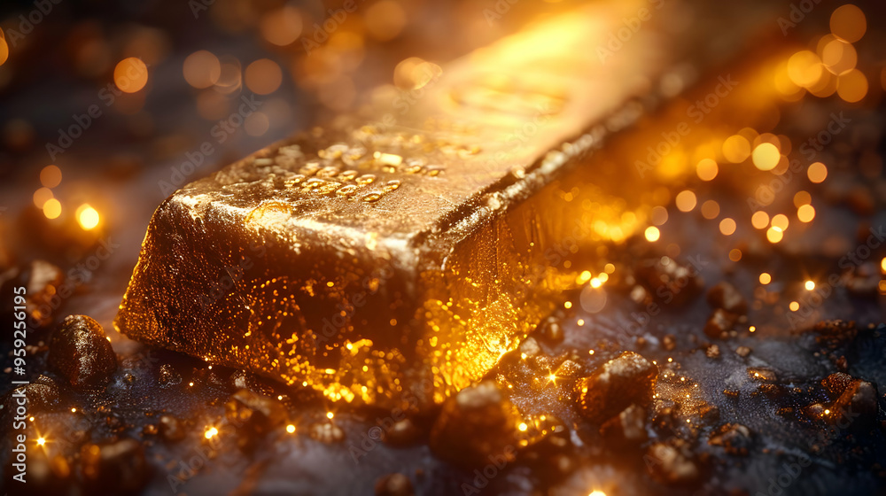 Golden Bar on Rocks with Glowing Lights Realistic Image Golden Bar on Rocks with Glowing Lights Realistic Image