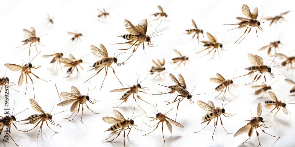 Flying mosquitoes isolated on white background, mosquito, flying, insect, isolated, pest, wings, annoyance, bloodsucker, disease Flying mosquitoes isolated on white background, mosquito, flying, insect, isolated, pest, wings, annoyance, bloodsucker, disease