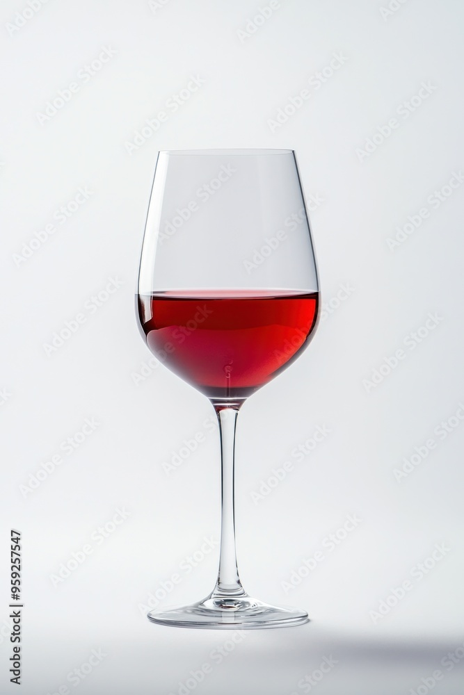 Elegant wine glass standing with red wine on white background Elegant wine glass standing with red wine on white background