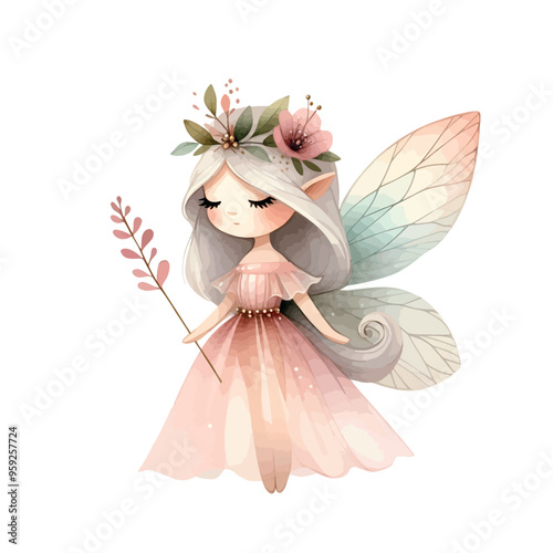 cute fairy illustration . watercolor illustration of a fairy tale fairy