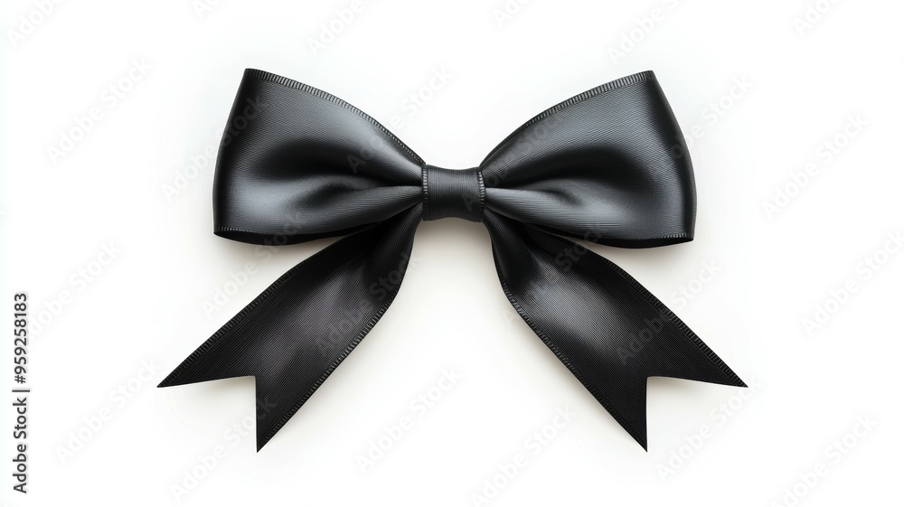 A black ribbon bow is shown on a white background A black ribbon bow is shown on a white background