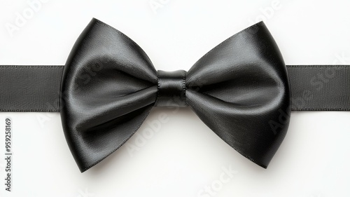 A black bow tie is shown on a white background