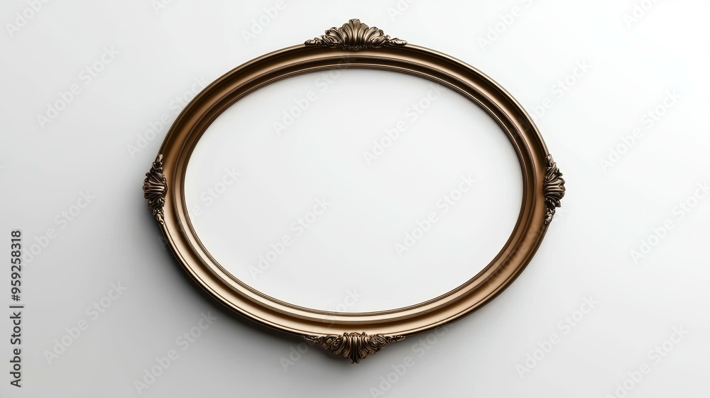 A gold framed oval with a white background A gold framed oval with a white background