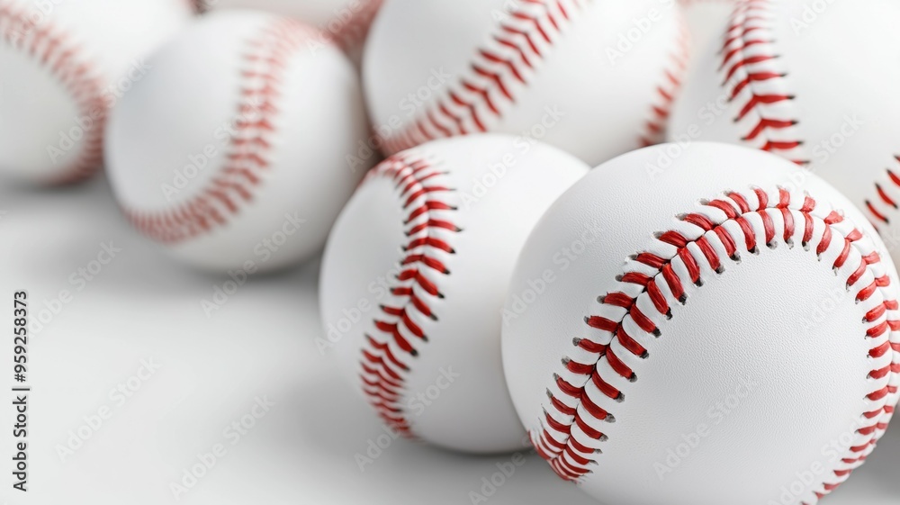A bunch of baseballs are lined up in a row A bunch of baseballs are lined up in a row