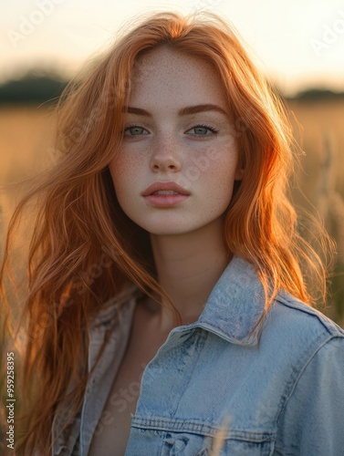 Red-haired woman in a field