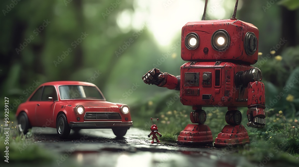 Fototapeta premium red robot and car