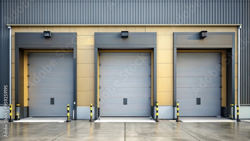 Logistics dock doors with modern design and security features, warehouse, delivery, shipment