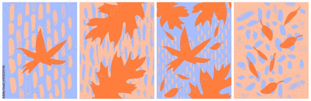 Modern Fall Autumn Vector Postcards Set Background Grunge Pastel Colors with an Urban design orange green purple