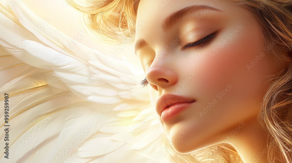 A woman with a white face and wings on her head A woman with a white face and wings on her head