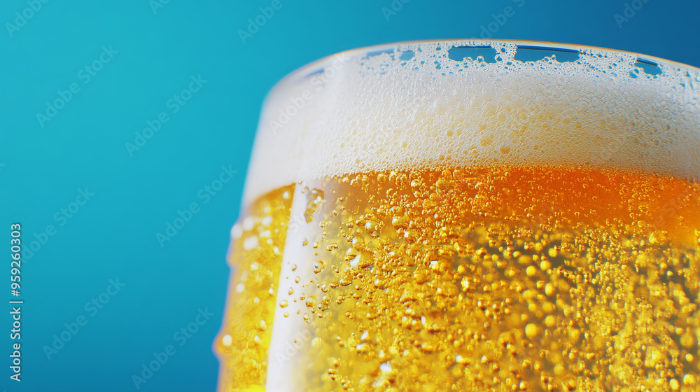 A tall glass of cold beer with foam on top, against a vibrant blue background, emphasizing refreshment during Oktoberfest celebrations.
A tall glass of cold beer with foam on top, against a vibrant blue background, emphasizing refreshment during Oktoberfest celebrations.
