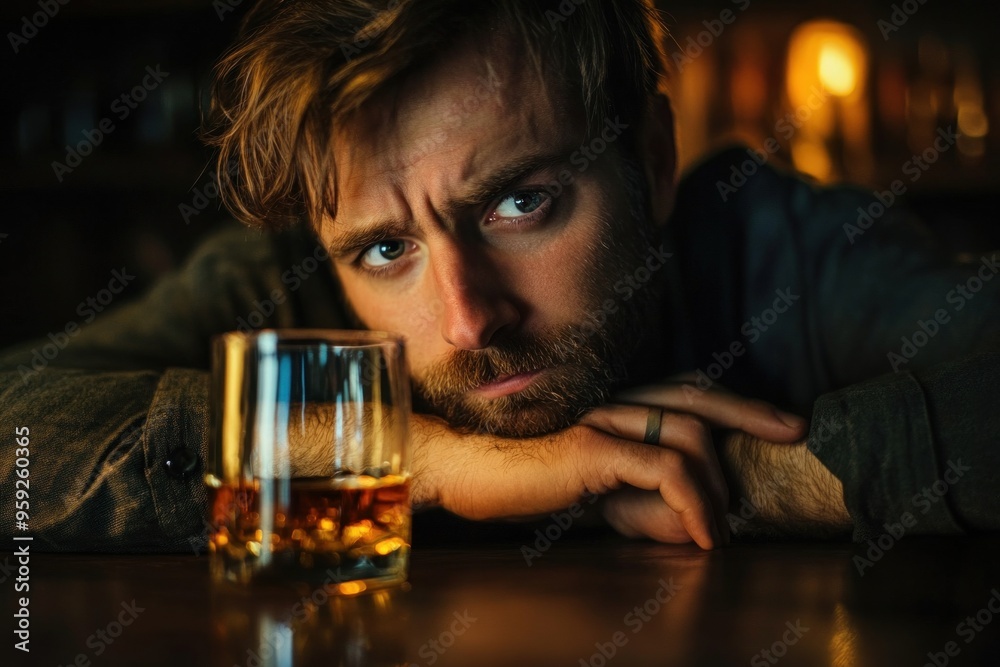 Depressed man drinking alcohol alone at bar counter Depressed man drinking alcohol alone at bar counter