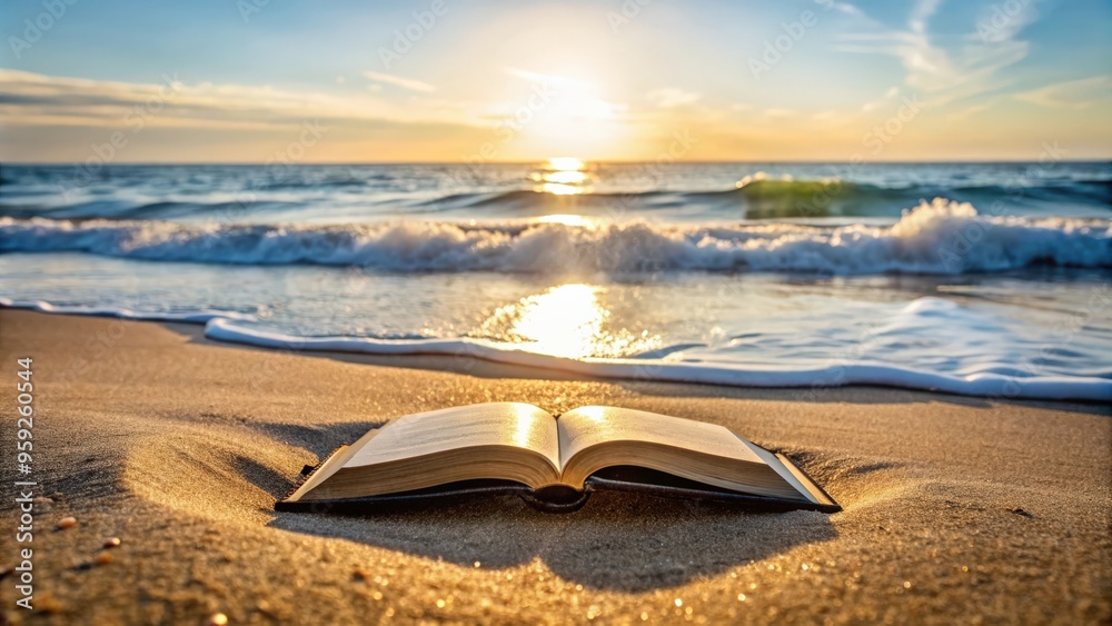 Bible on sandy beach with waves in background and empty space for text, religion, spirituality, holy book, scripture Bible on sandy beach with waves in background and empty space for text, religion, spirituality, holy book, scripture