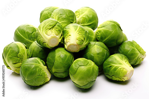 Fresh Brussels sprouts arranged in a pile, showcasing their vibrant green color and tightly packed leaves. Generative AI