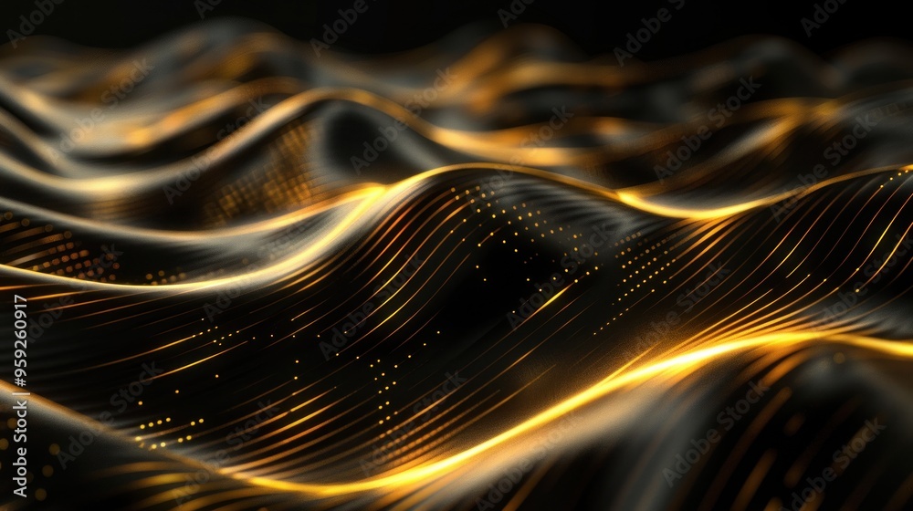 Abstract gold line Wave background with light effect on black background. AI generated images Abstract gold line Wave background with light effect on black background. AI generated images