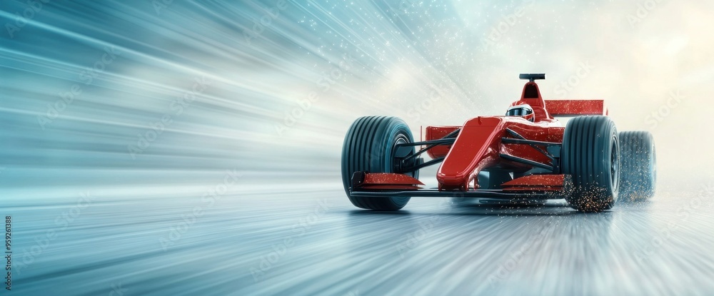 Fototapeta premium A red race car is speeding down a track