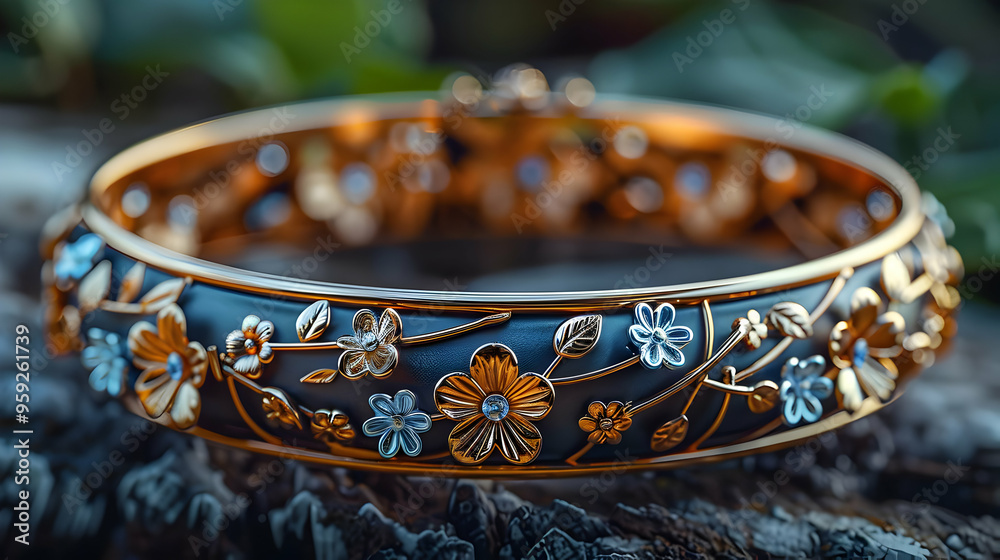Gold Bracelet with Floral Design, 3D Rendered Illustration
