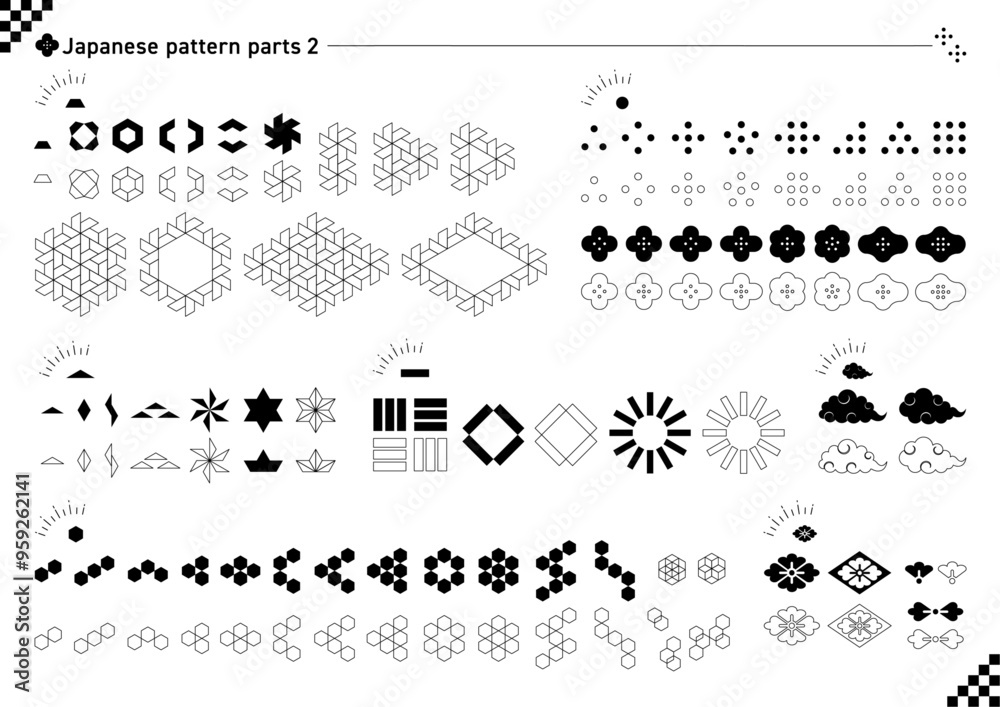 Obraz premium 和柄のパーツのセット_2_黒 