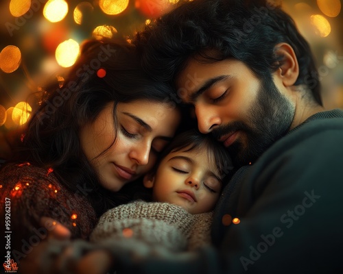 A Family Embracing the Coziness of Home Parents and Child Napping Together in a Warm and Loving Embrace, Creating a Moment of Security and Togetherness