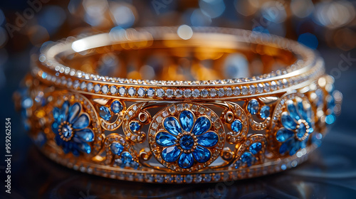 Blue Sapphire and Diamond Gold Bracelet - Closeup Photography