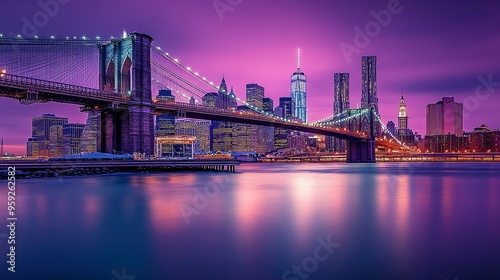 Obraz na płótnie Brooklyn Bridge and Manhattan Skyline at Twilight w salonie