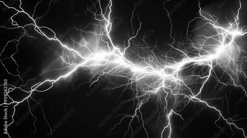 Abstract lightning bolts on dark background, electric energy concept ...