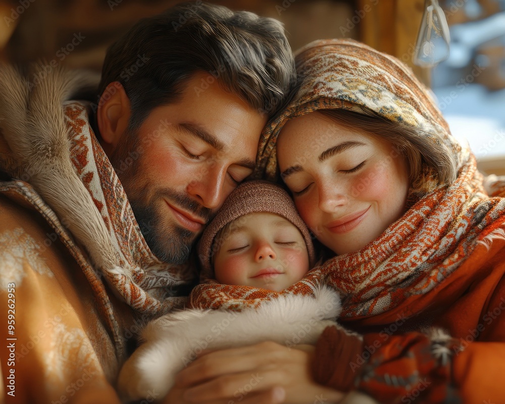 Family snuggles up together for a warm and cozy moment, finding comfort and security in their loving home This heartwarming image captures the essence of family togetherness, love, and contentment Family snuggles up together for a warm and cozy moment, finding comfort and security in their loving home This heartwarming image captures the essence of family togetherness, love, and contentment