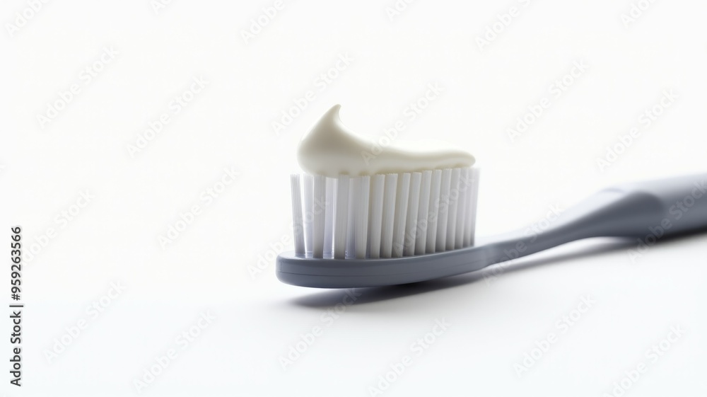 A toothbrush with a blob of toothpaste on it A toothbrush with a blob of toothpaste on it