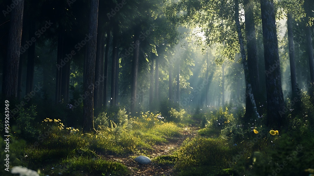 Obraz premium forest landscape in the morning sun