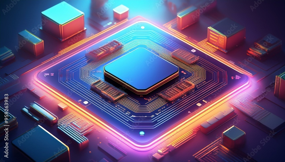 Obraz premium Abstract isometric AI chip or CPU processor