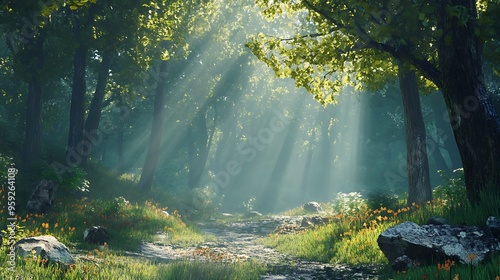 forest landscape in the morning sun