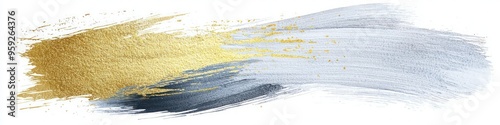 Shiny silver watercolor brush effect on white with gold.