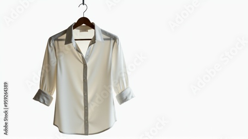 A white shirt hanging on a hanger